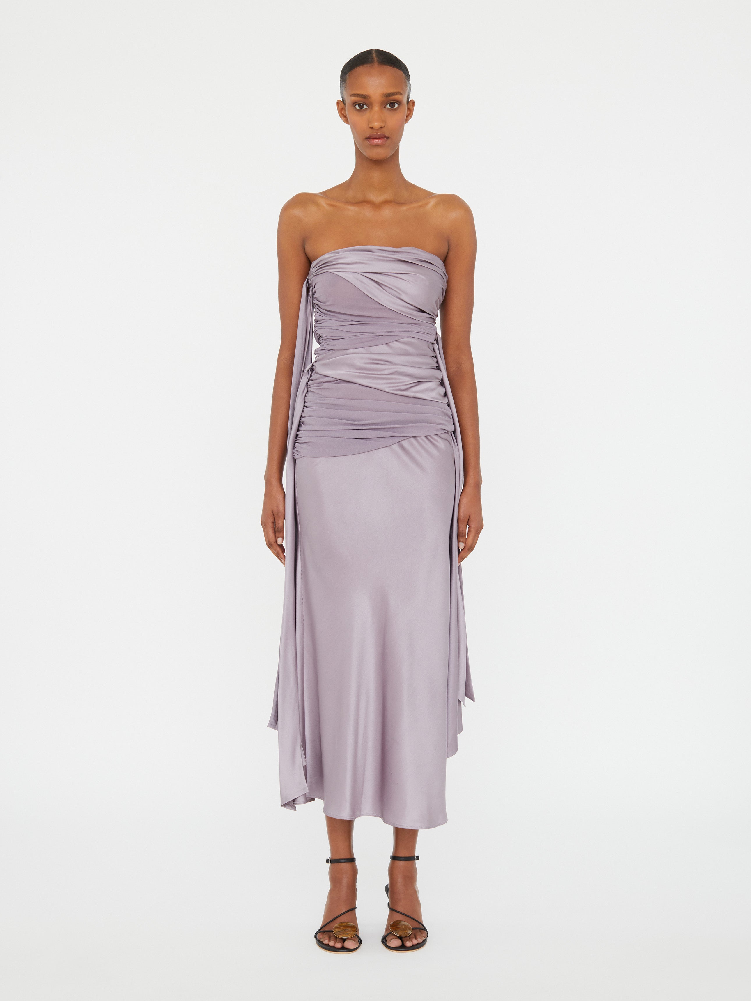 Knotted Silk Gather Midi Dress