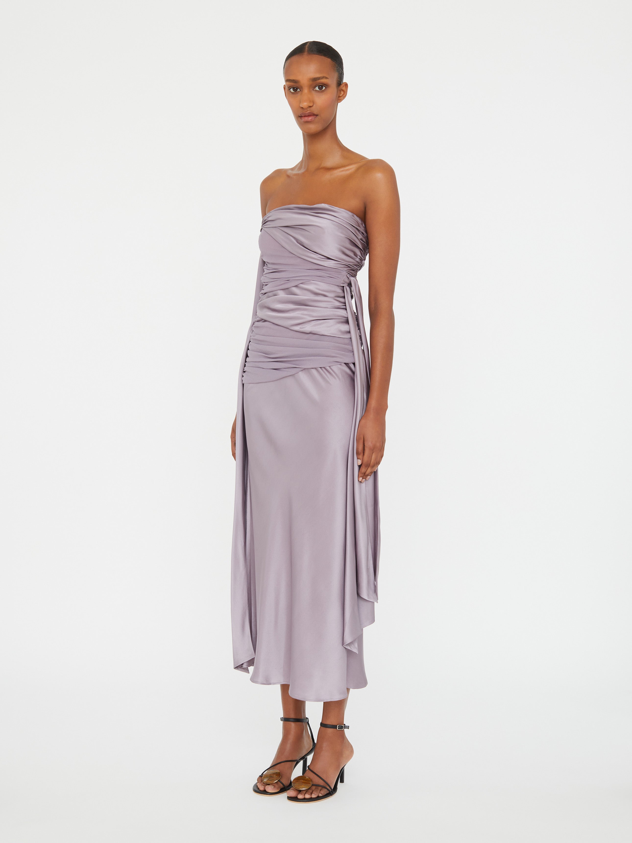 Knotted Silk Gather Midi Dress