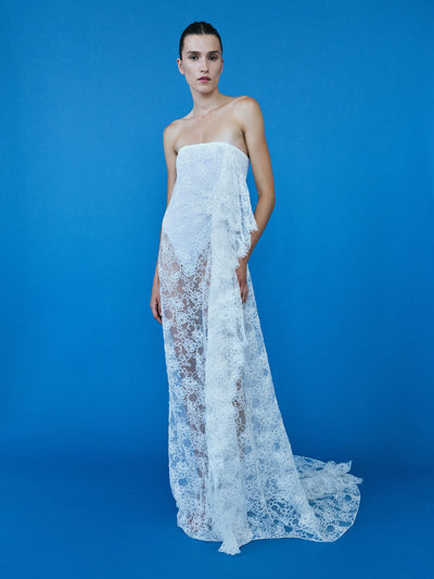 Floating Lace Strapless Gown