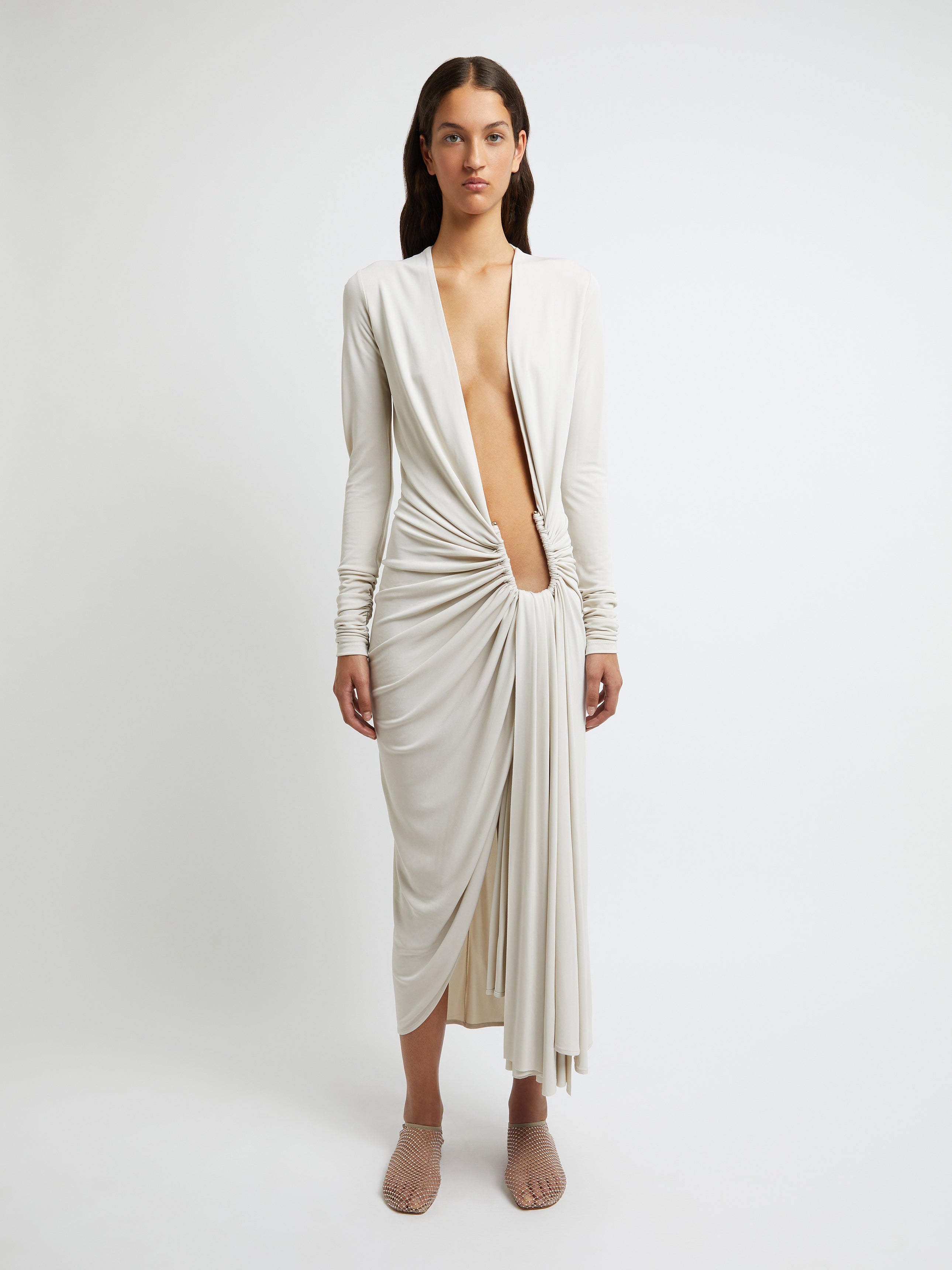 Arced Palm Drape Dress