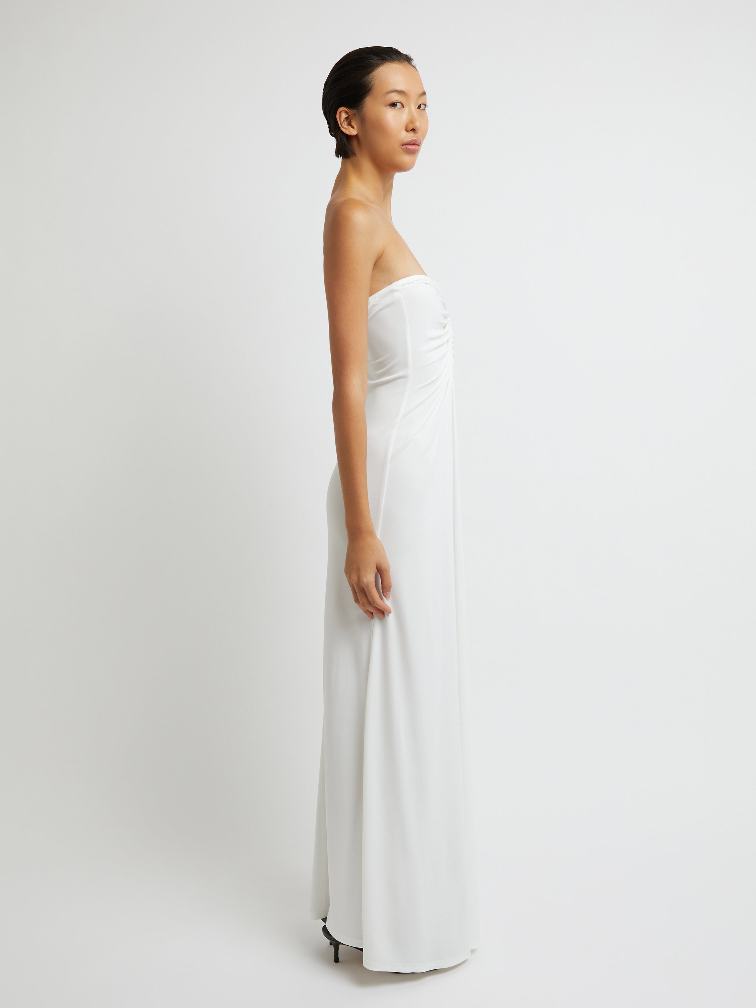 Arced Palm Strapless Dress