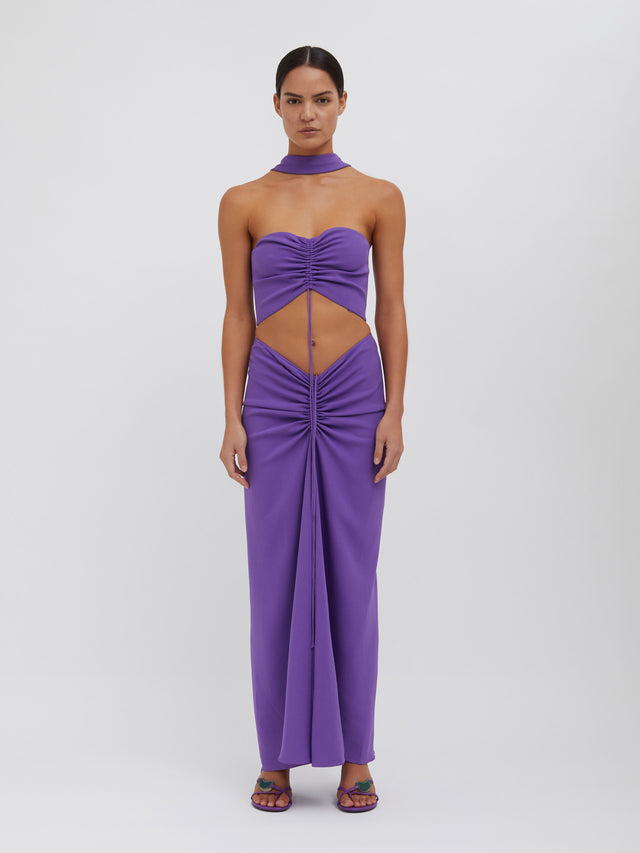 Reversed Halter Disconnect Ruched Dress