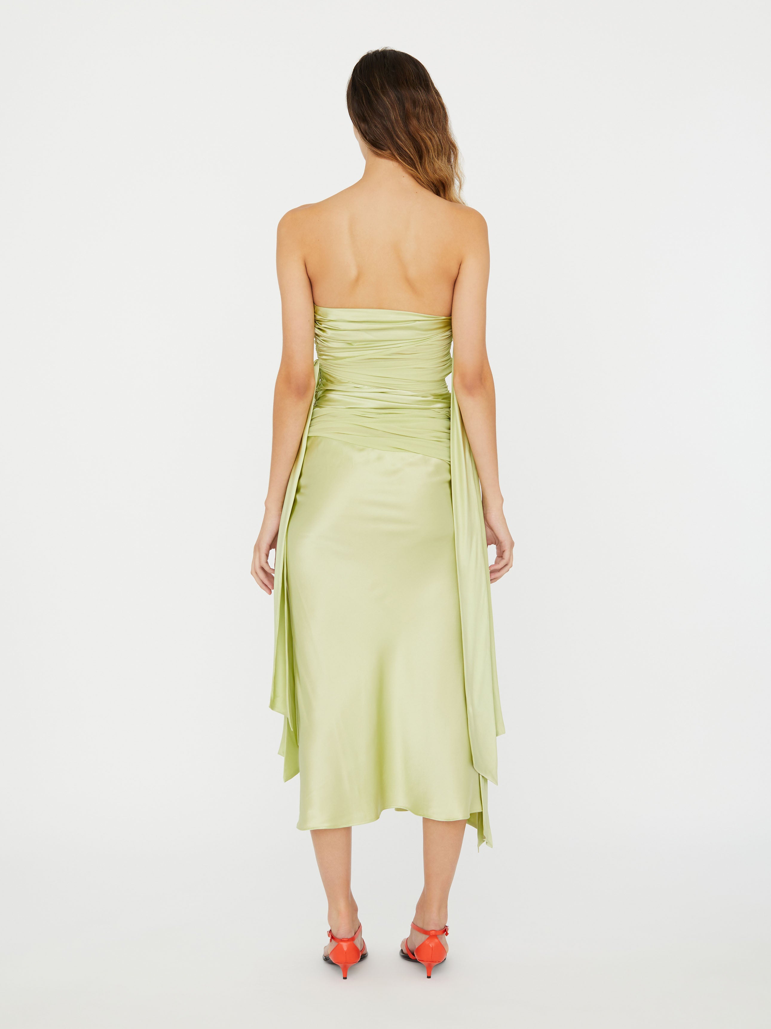 Knotted Silk Gather Midi Dress