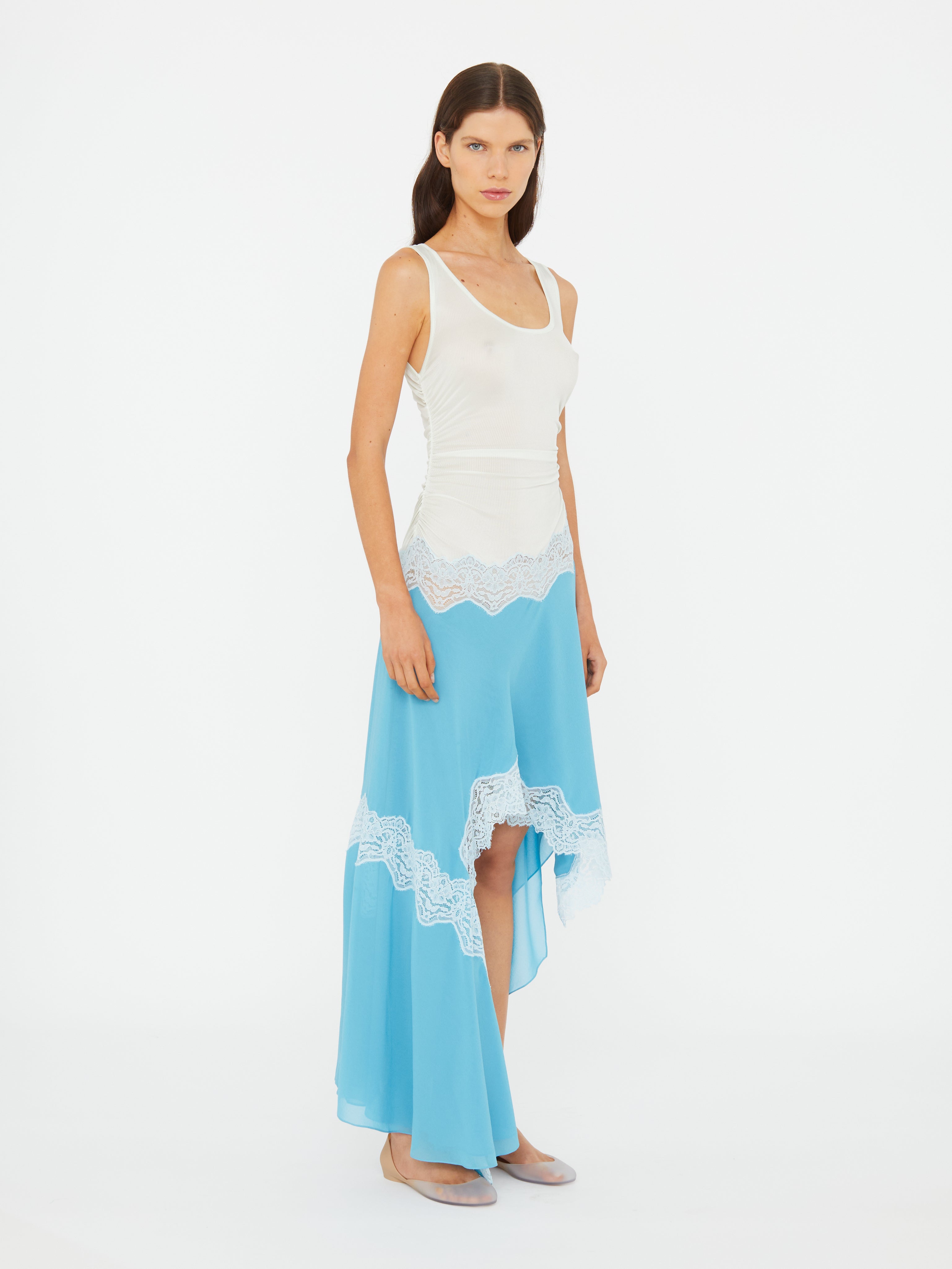 Cutaway Lace Gathered Tank Dress