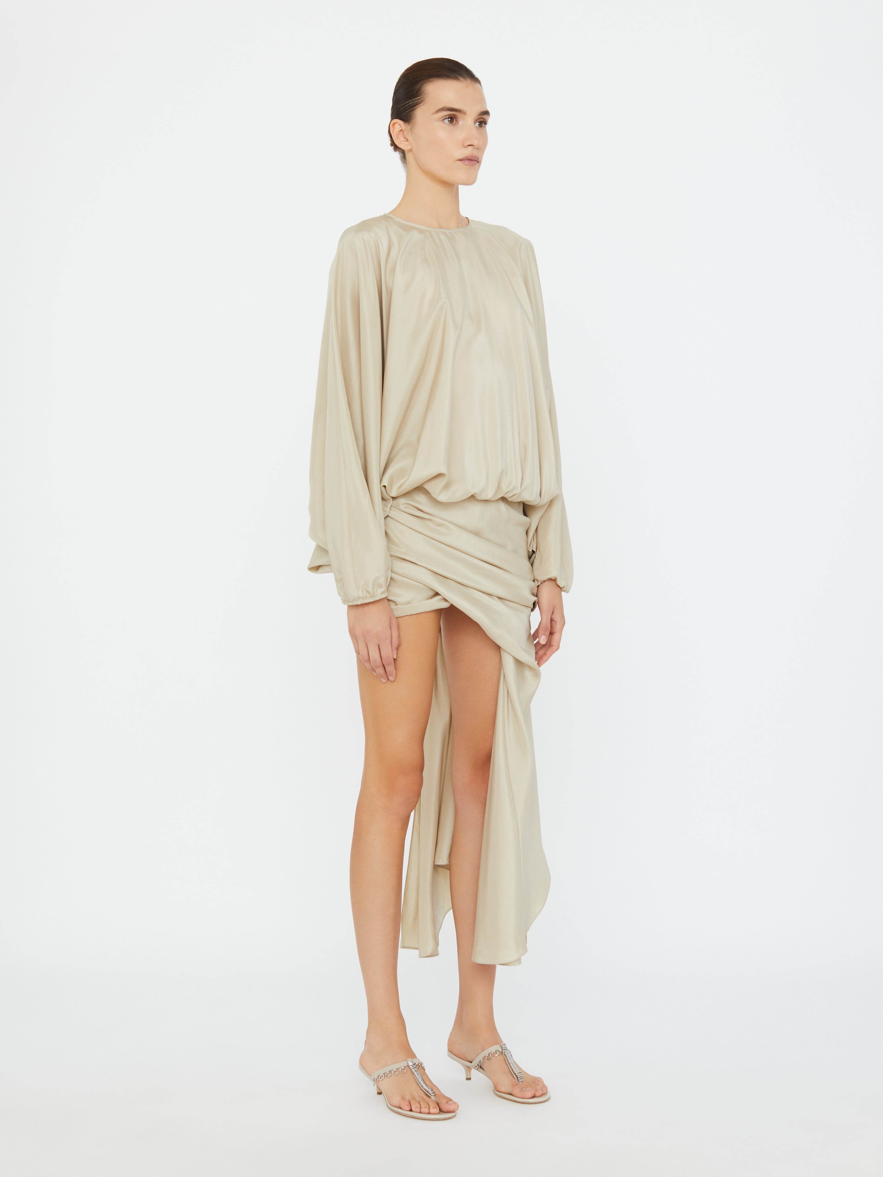 Parachute Silk Drape Mini Dress