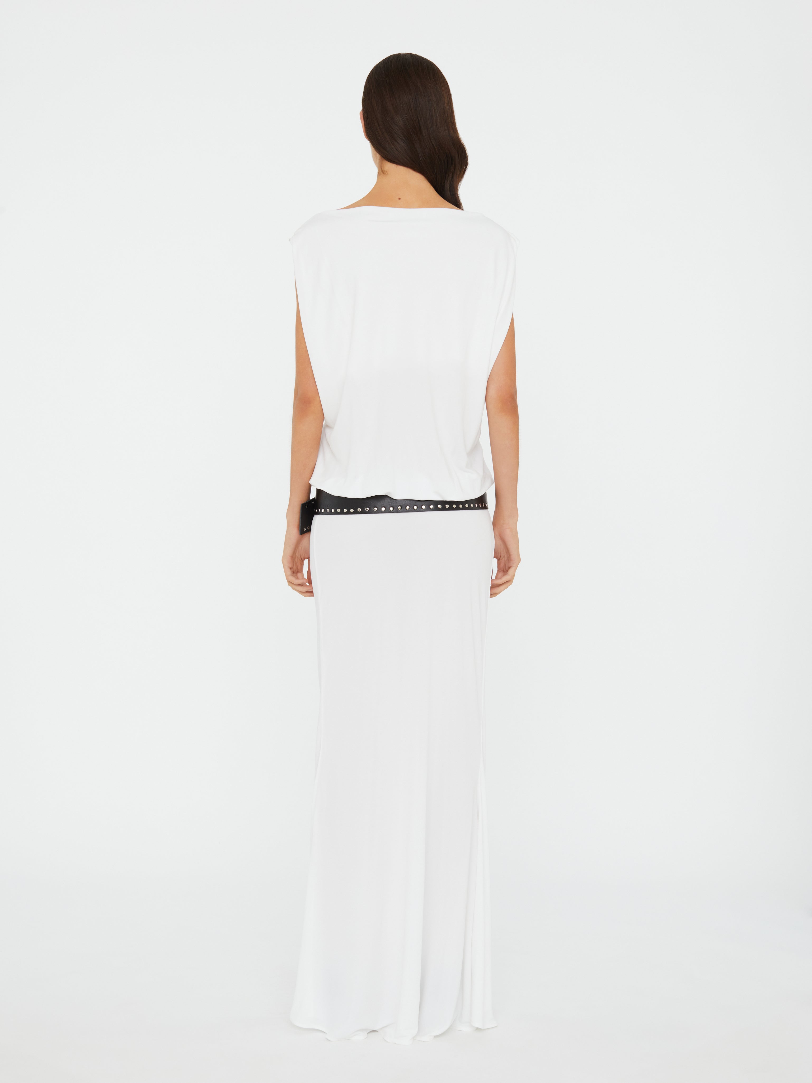 Leather Belted Drop Jersey Dress