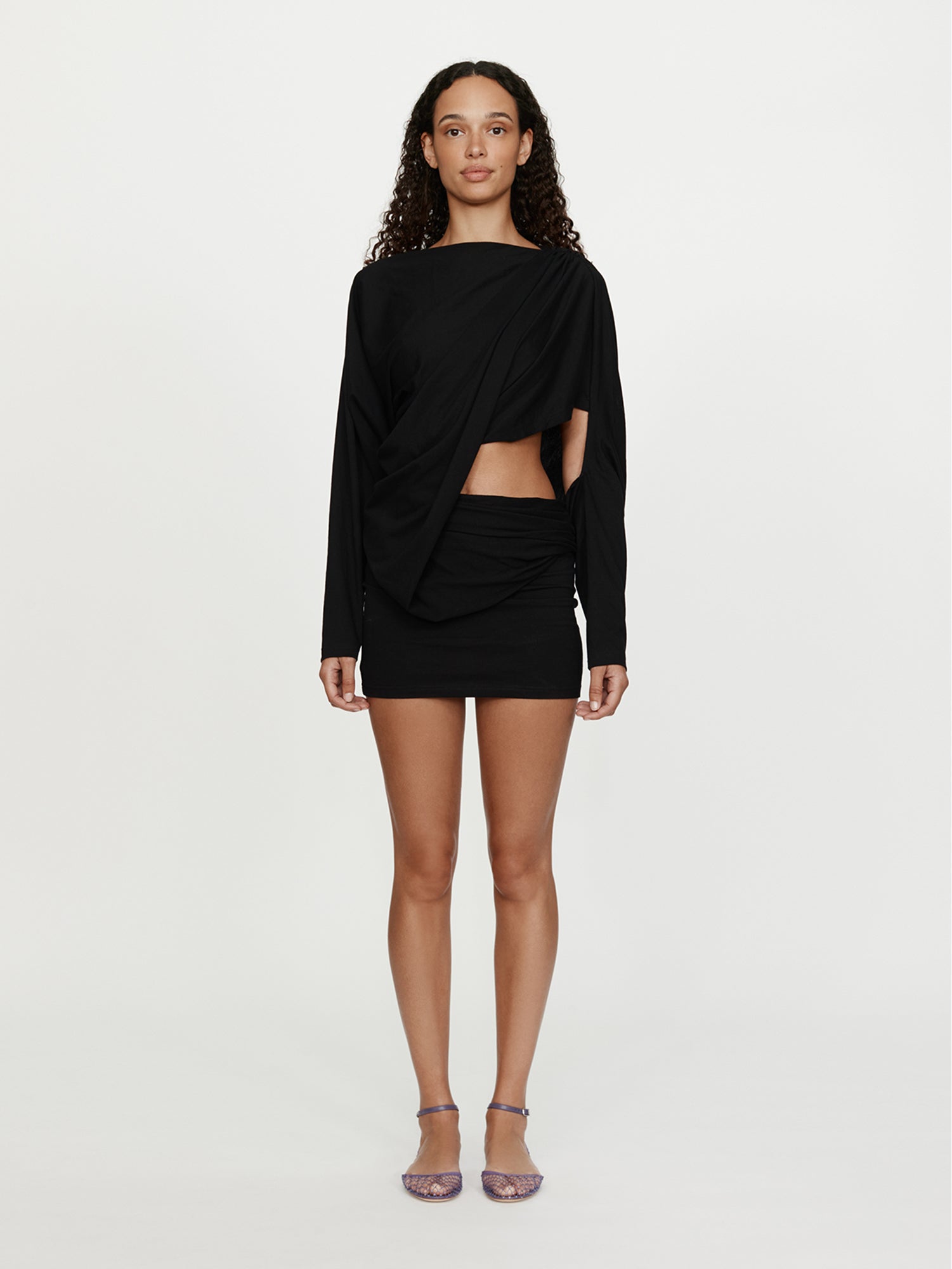 Aiba Draped Cotton Jersey Long Sleeve Dress