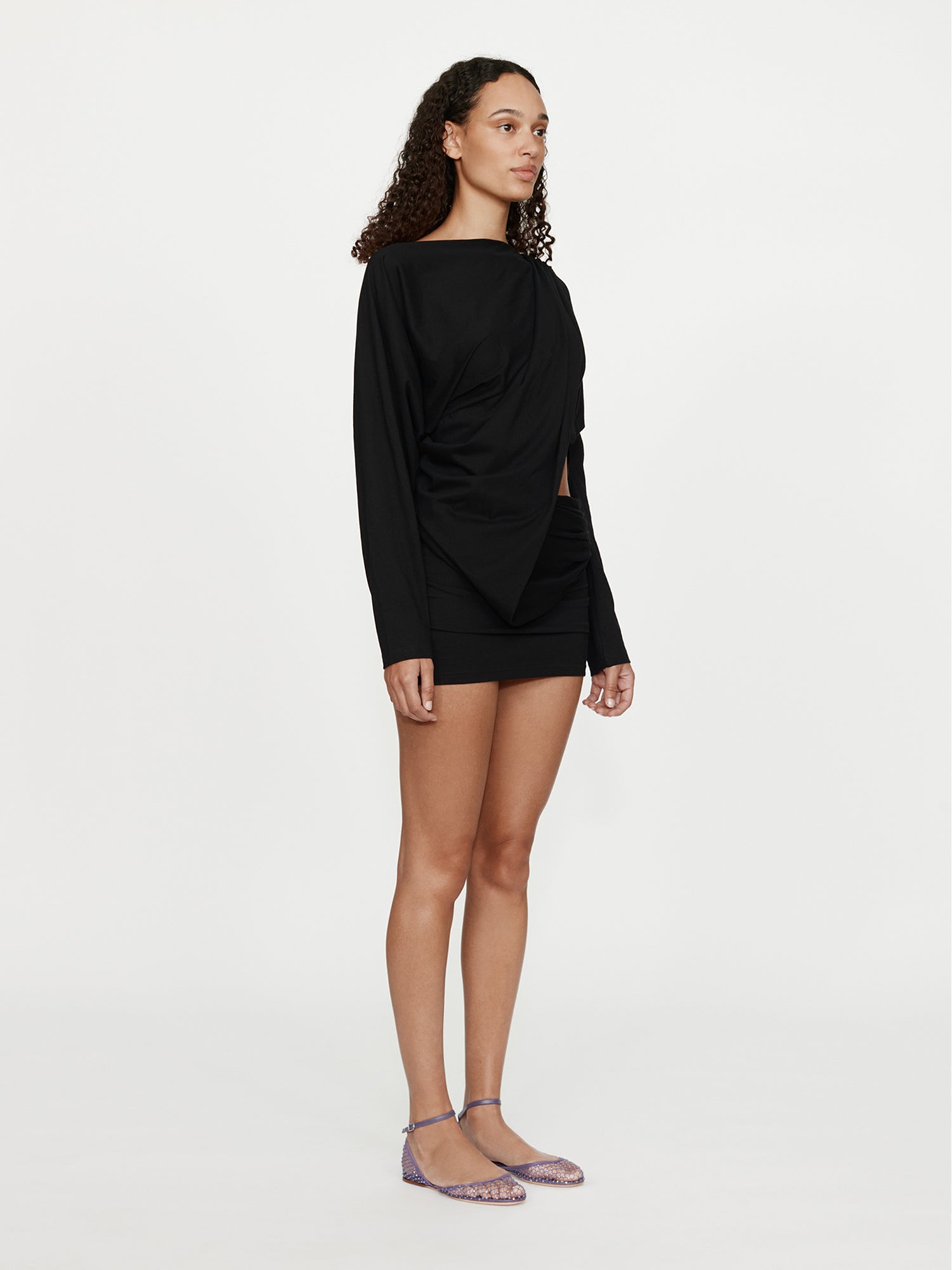 Aiba Draped Cotton Jersey Long Sleeve Dress