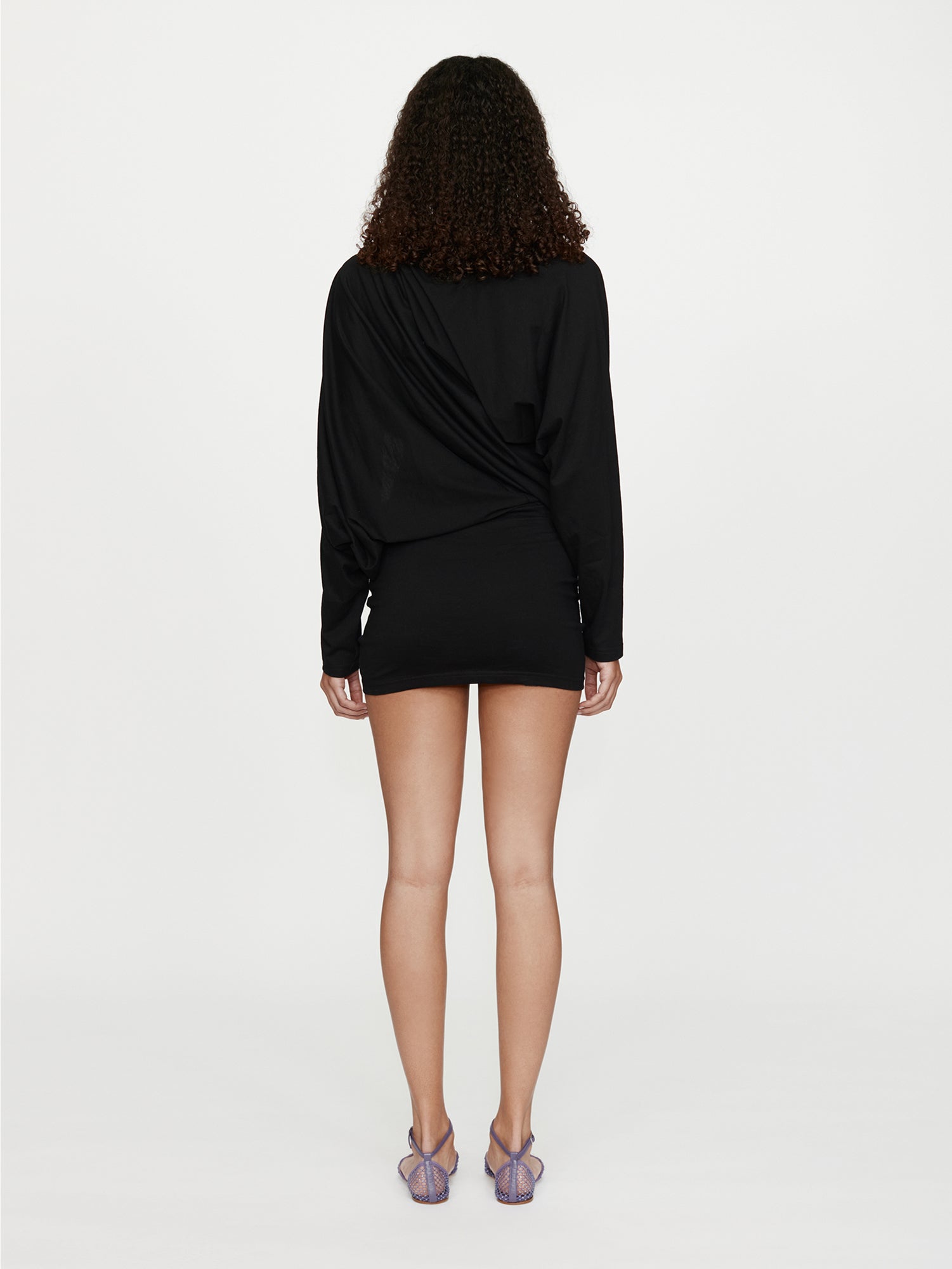 Aiba Draped Cotton Jersey Long Sleeve Dress