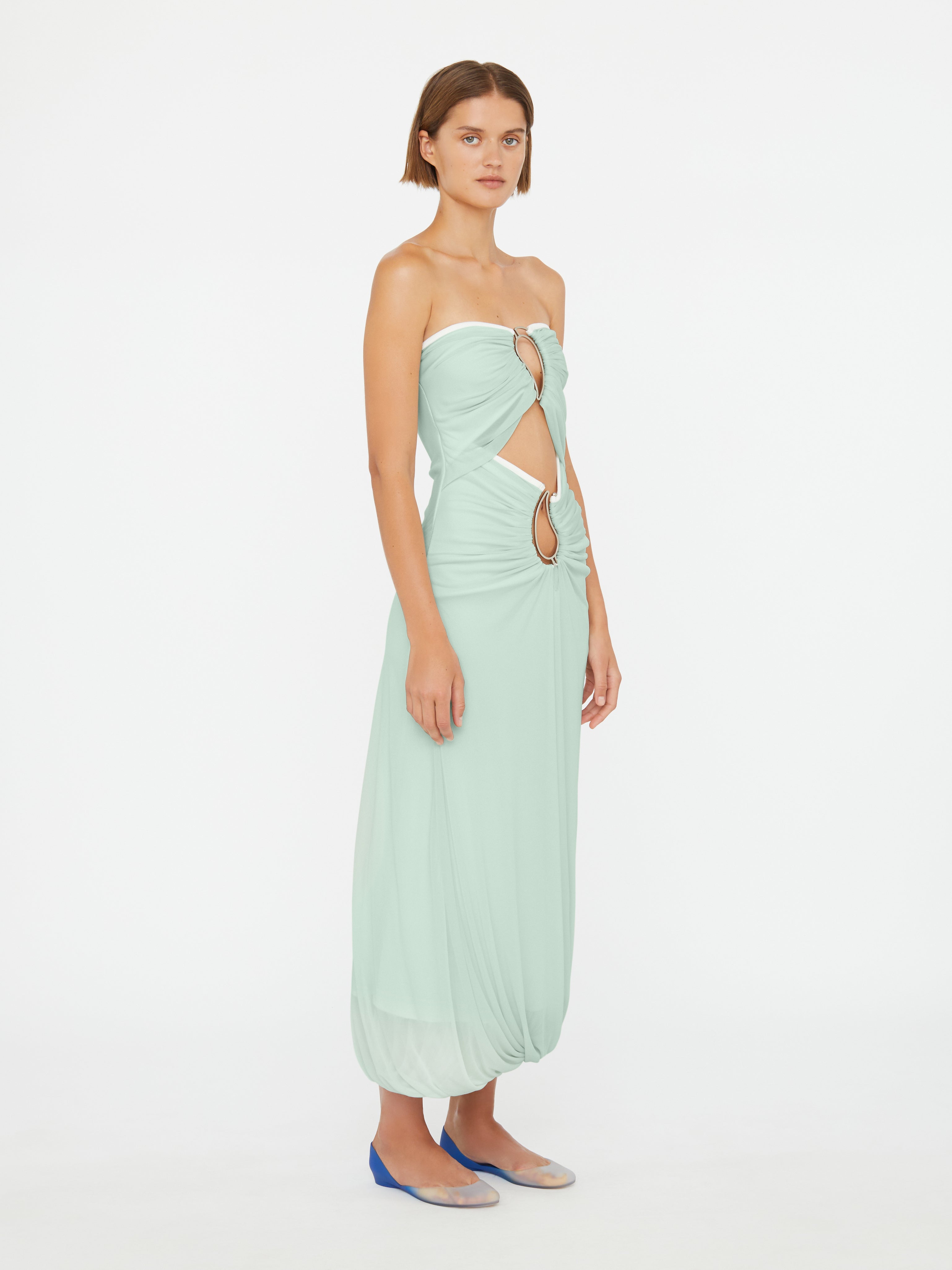 Paisley Overlay Encased Strapless Dress