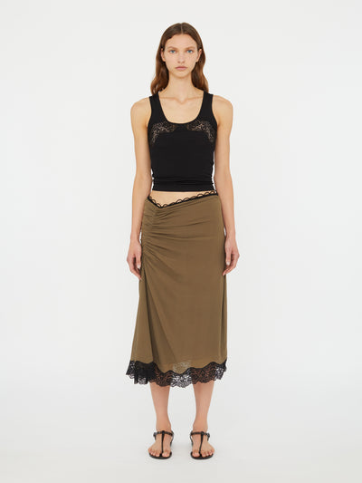 Crimped Lace Gathered Silk Skirt