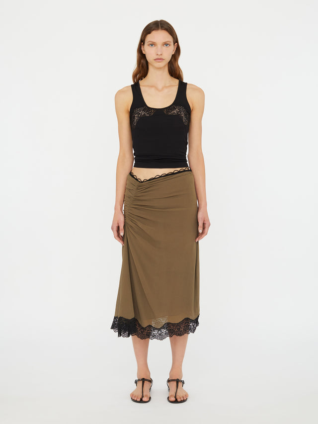 Crimped Lace Gathered Silk Skirt