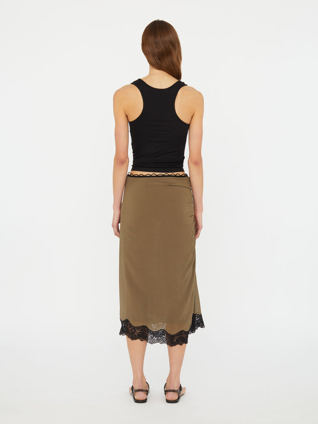 Crimped Lace Gathered Silk Skirt