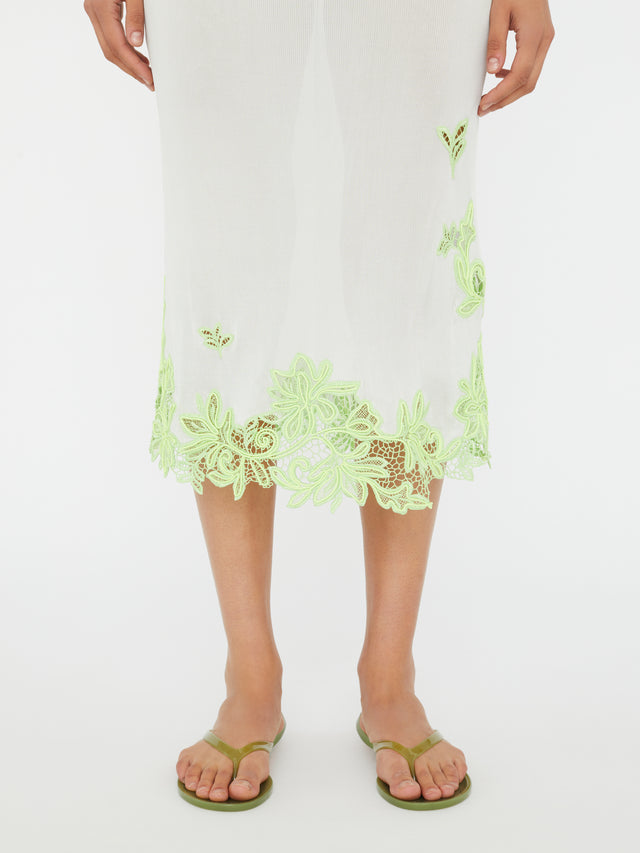 Hibiscus Embroidered Rib Skirt