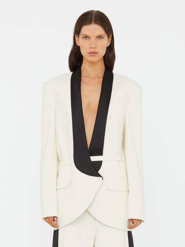 Tuxedo Contrast Silk Blazer