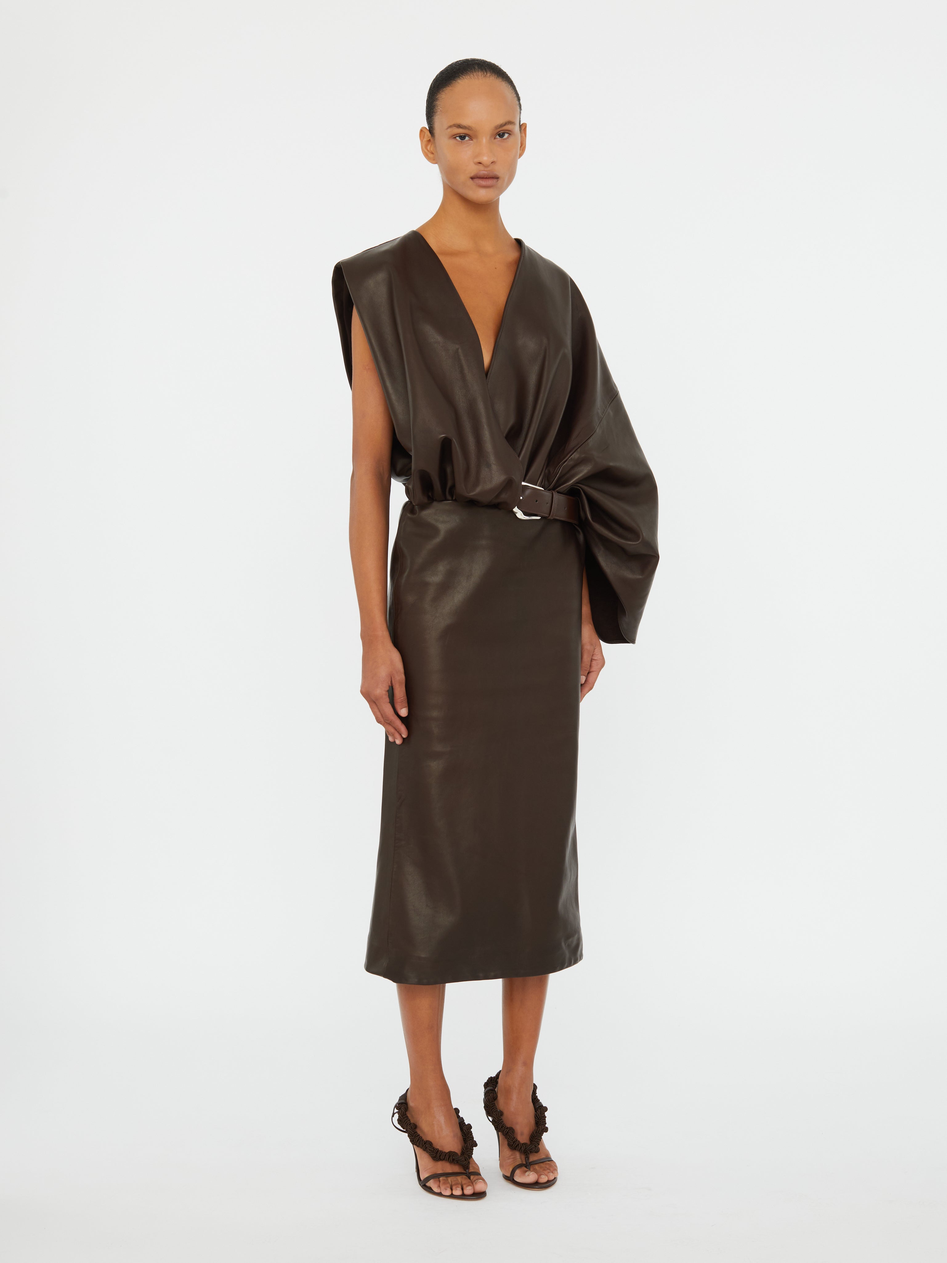 Swaddled Belted Leather Dress