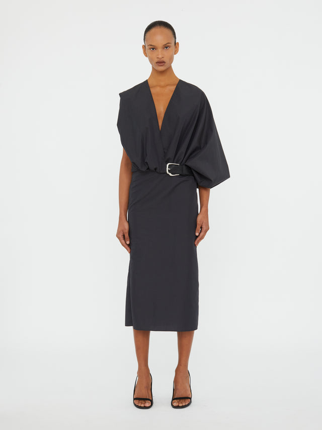 Swaddled Belted Taffeta Dress