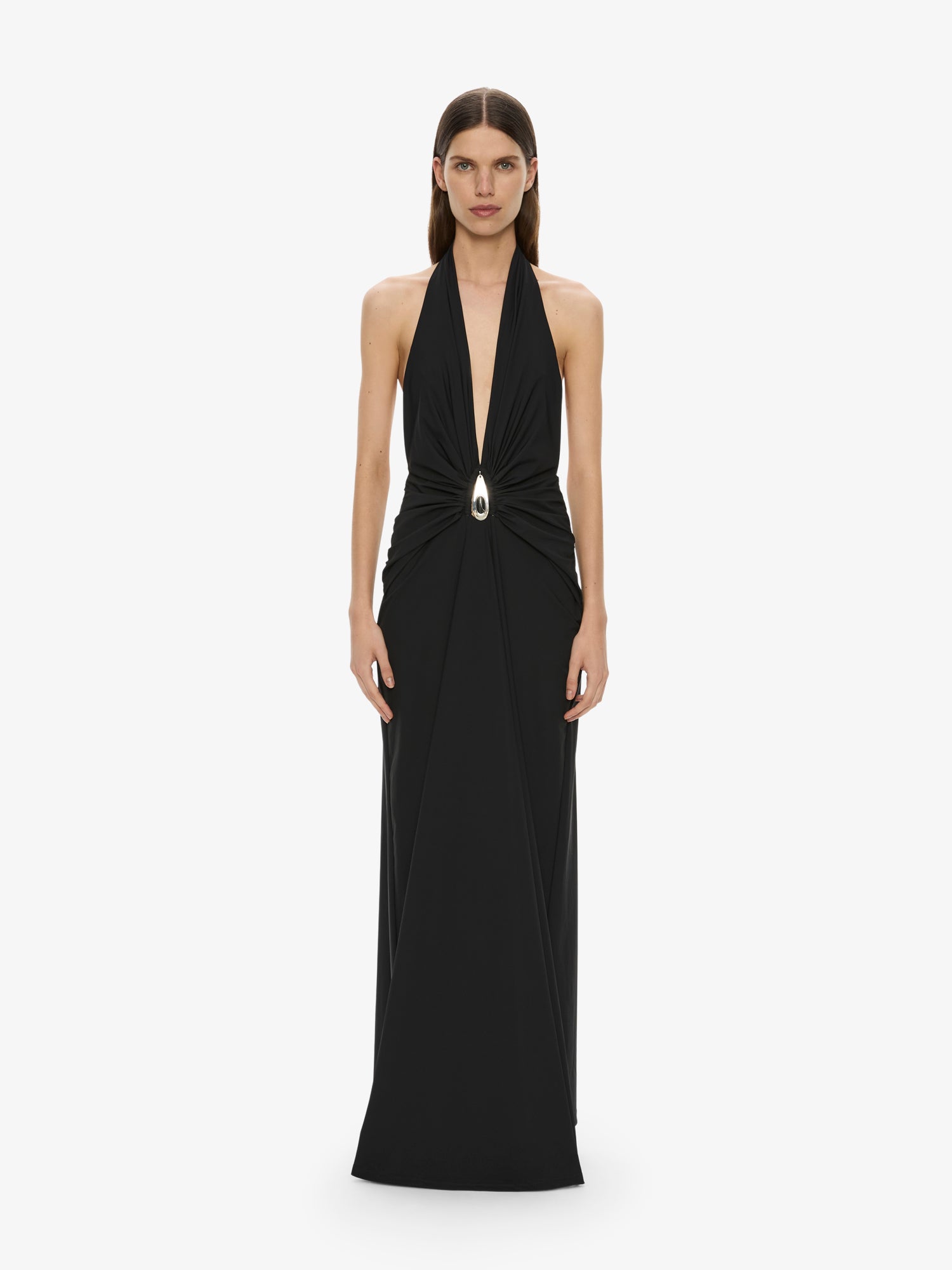 Christopher Esber Crystal Pendant Ruched Lycra Halter Dress in Black Size 14 Christopher Esber Crystal Pendant Ruched Lycra Halter Dress in Black Size 14