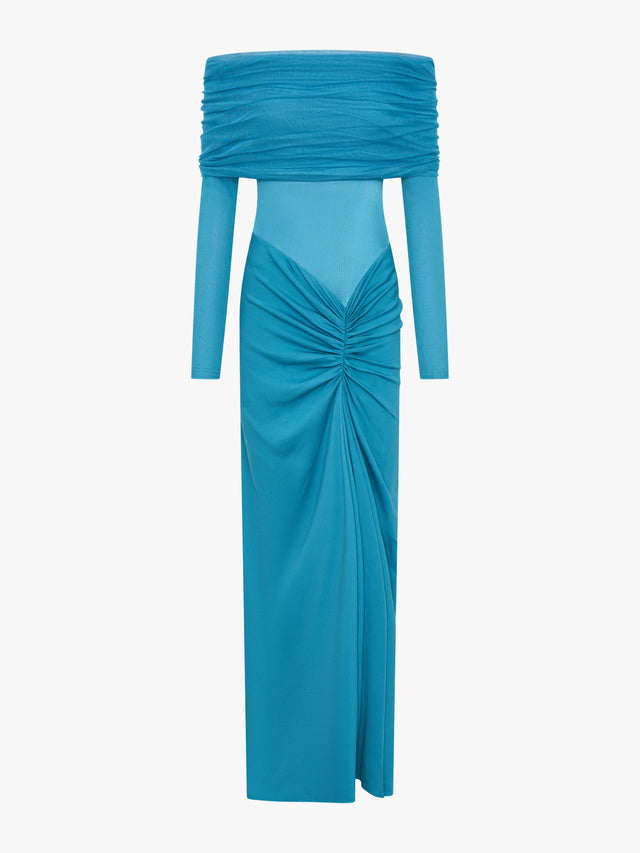 Sonora Veiled Long Sleeve Ruched Dress