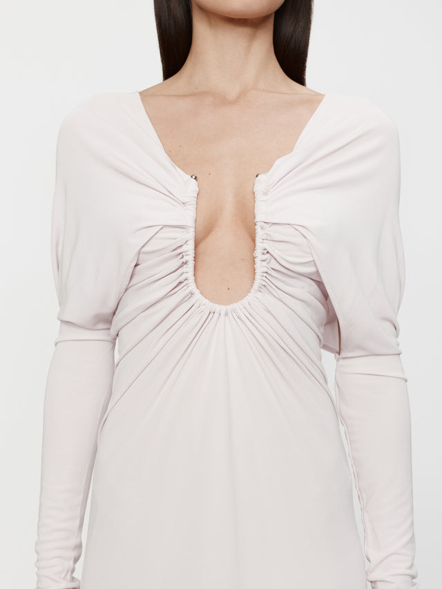 Arced Palm Strapless Shawl Gown