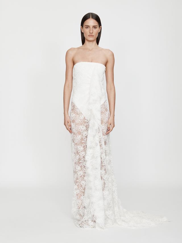 Floating Lace Strapless Gown