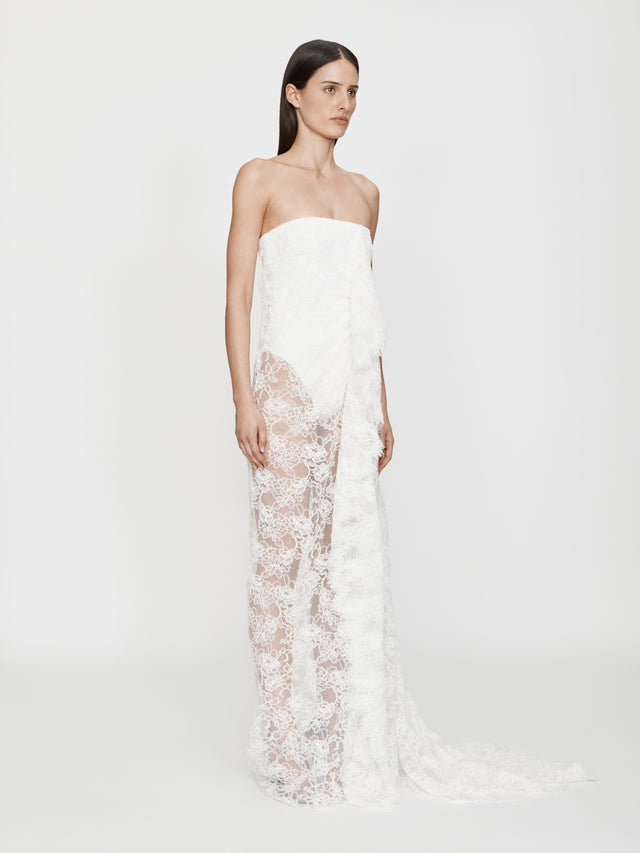 Floating Lace Strapless Gown