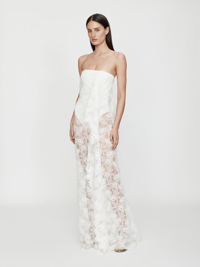 Floating Lace Strapless Gown