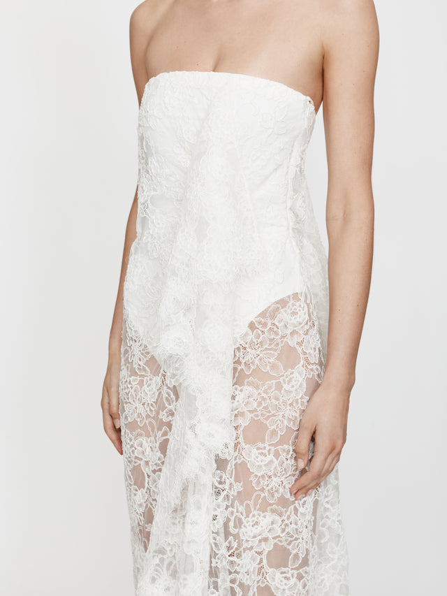 Floating Lace Strapless Gown