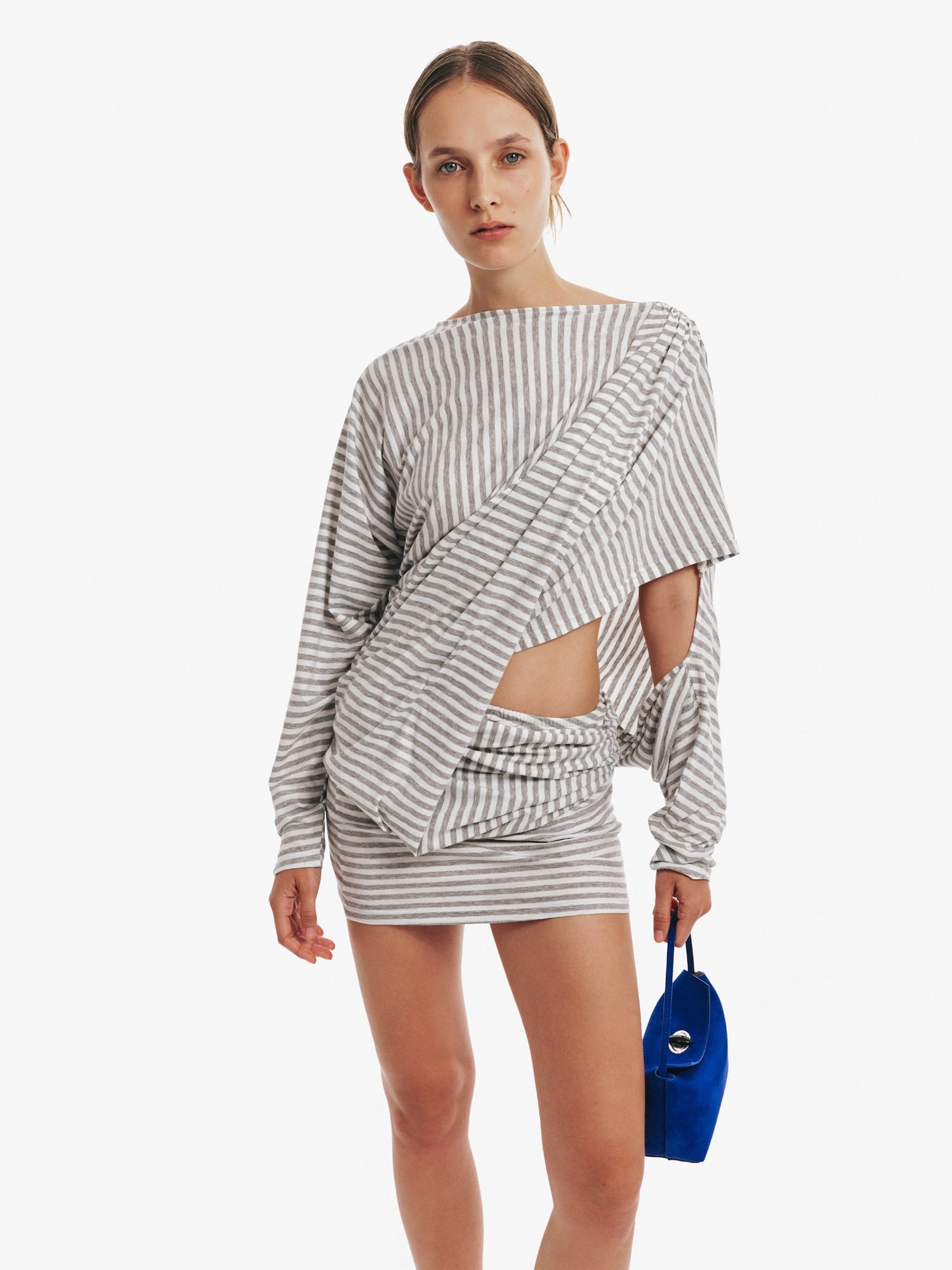 Aiba Draped Cotton Jersey Long Sleeve Dress