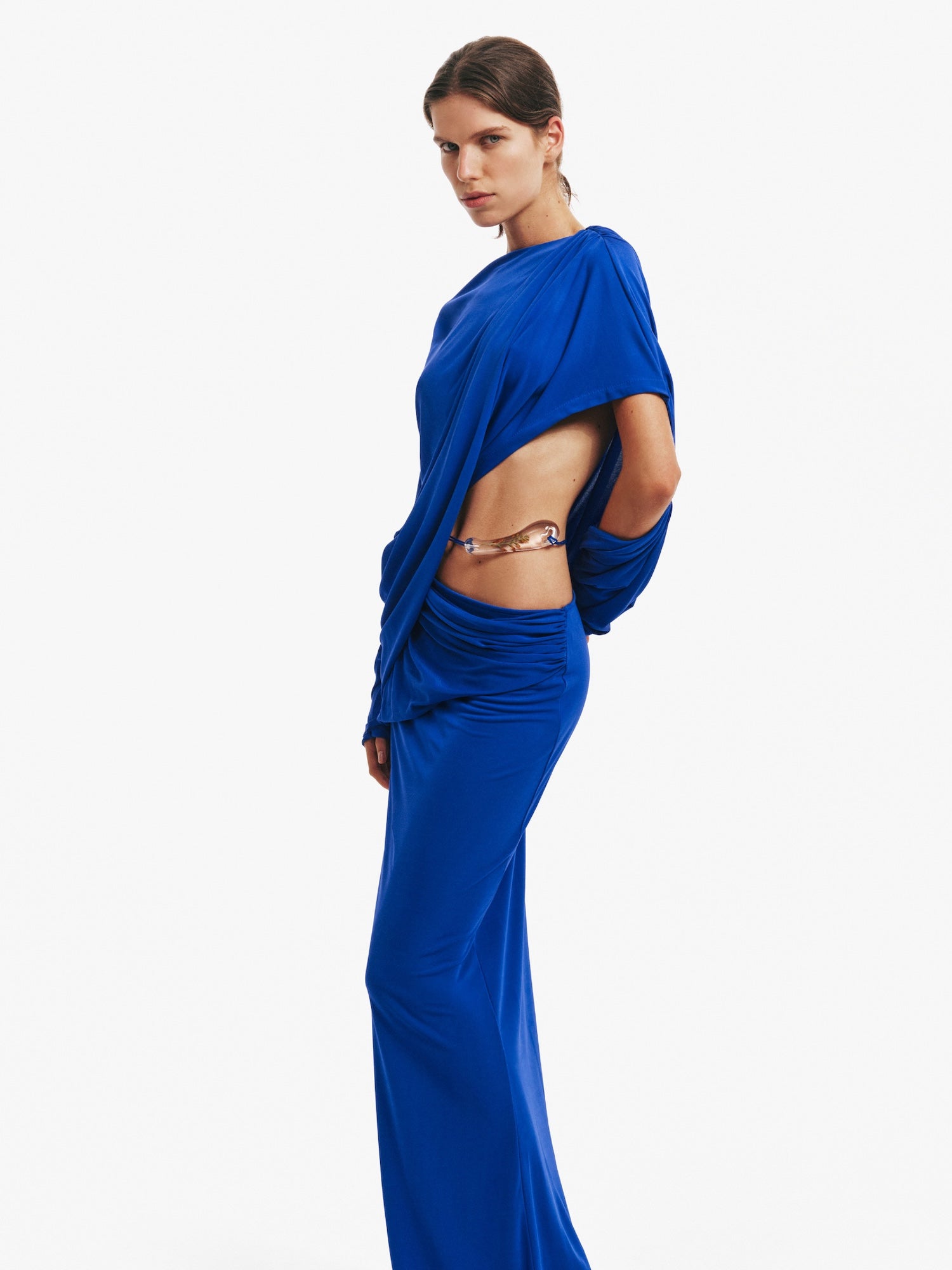 Encased Nature Resin Draped Jersey Dress