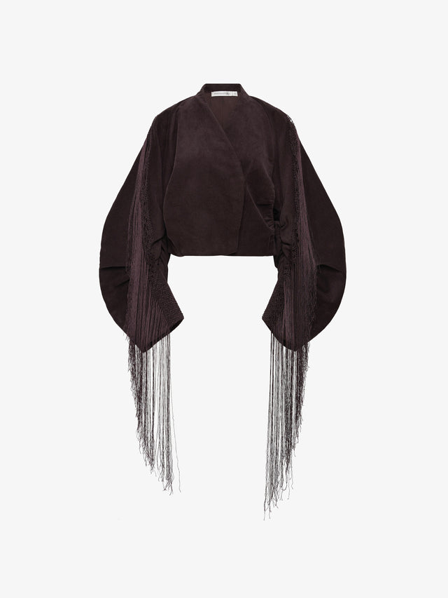 Corduroy Cocoon Fringed Jacket
