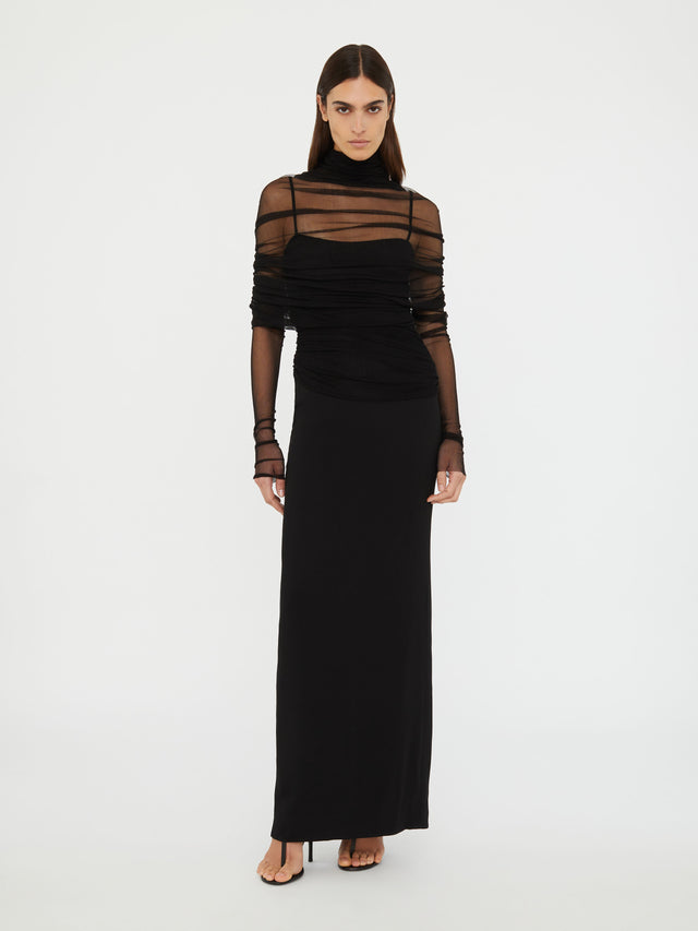 Christo Sheer Wrap Long Sleeve Dress