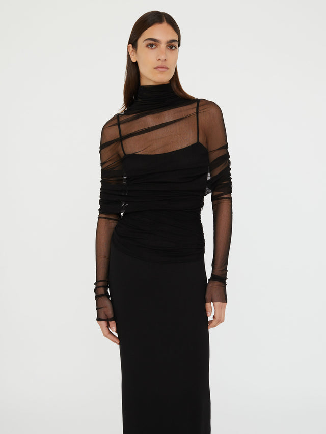 Christo Sheer Wrap Long Sleeve Dress