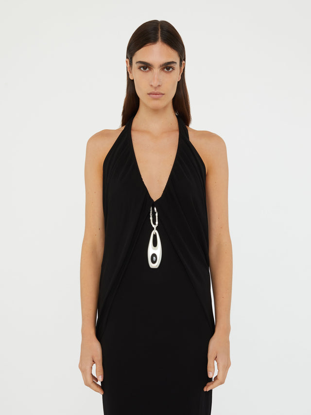 Lavalliere Draped Jersey Halter Sleeve Dress