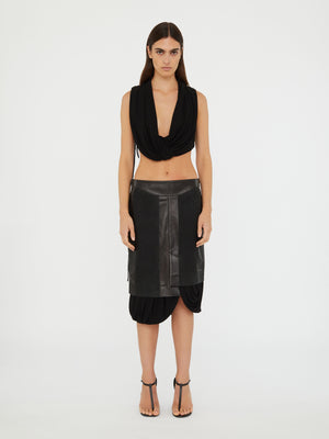Scuffed Leather Jersey Skirt
