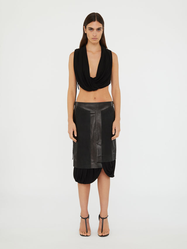 Scuffed Leather Jersey Skirt