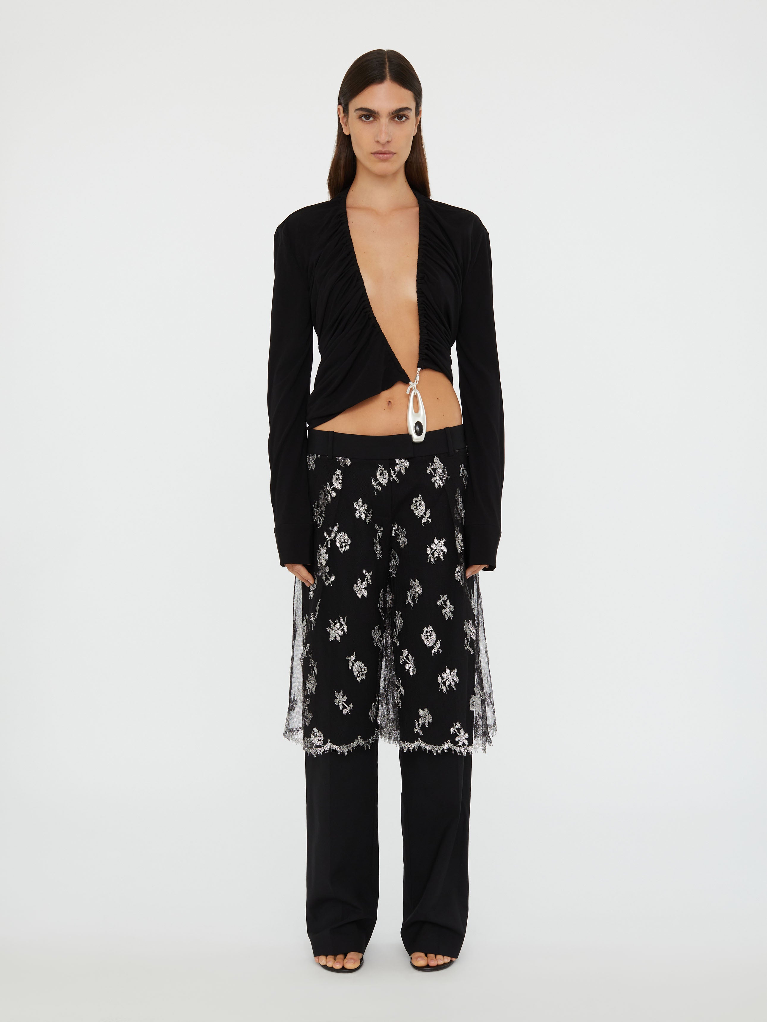 Lavalliere Draped Jersey Long Sleeve Top
