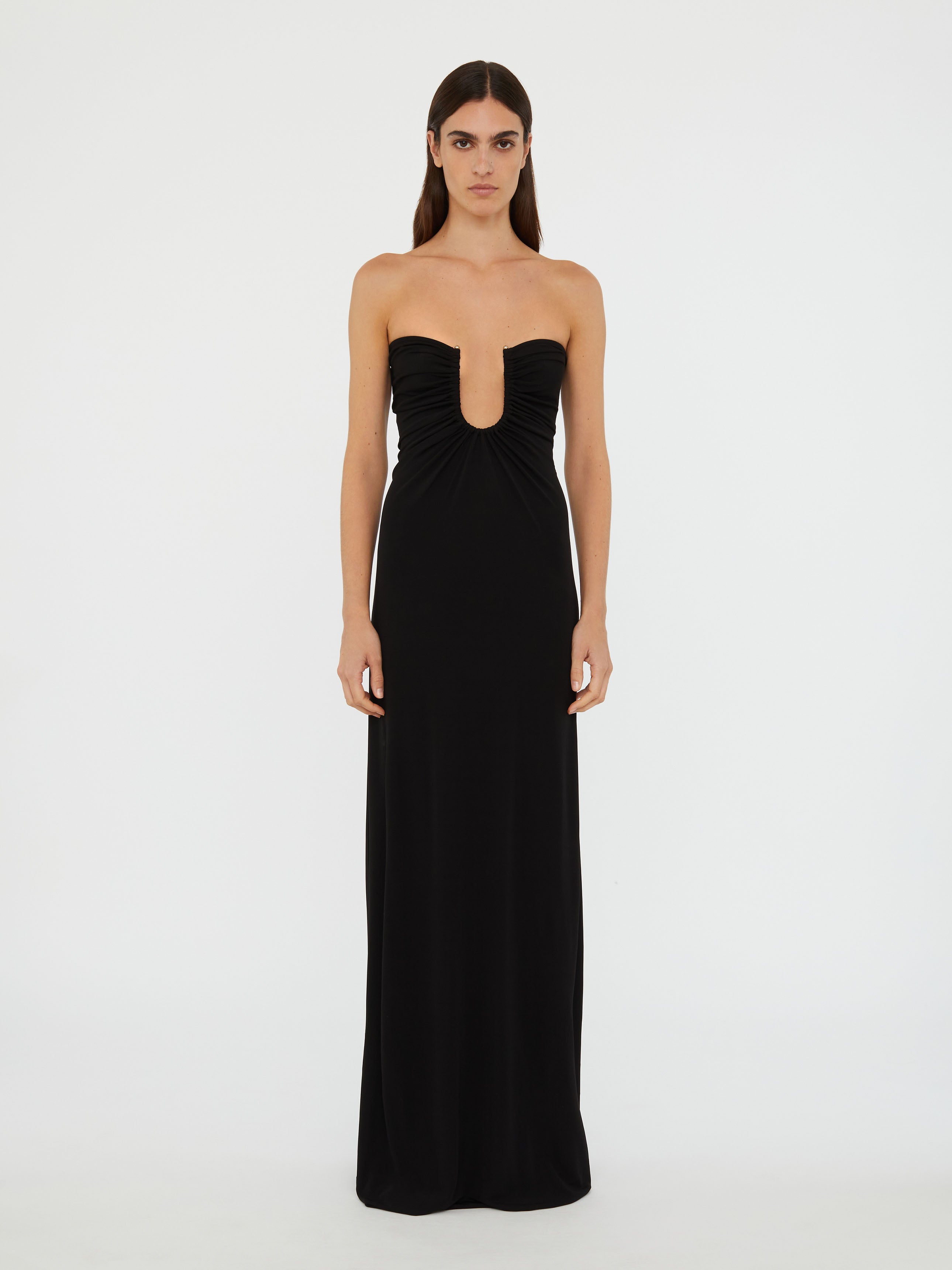 Arced Palm Strapless Dress