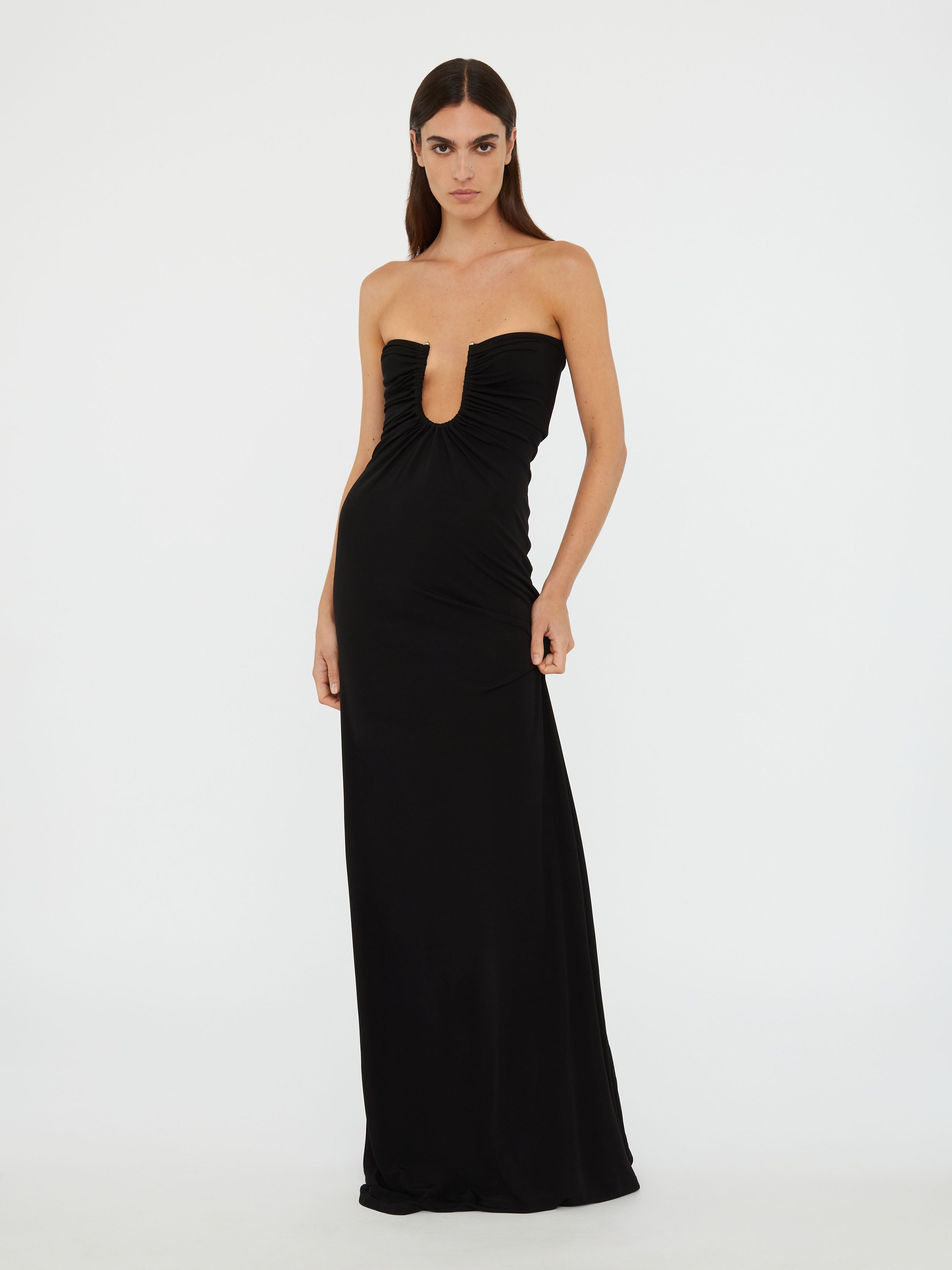 Arced Palm Strapless Dress