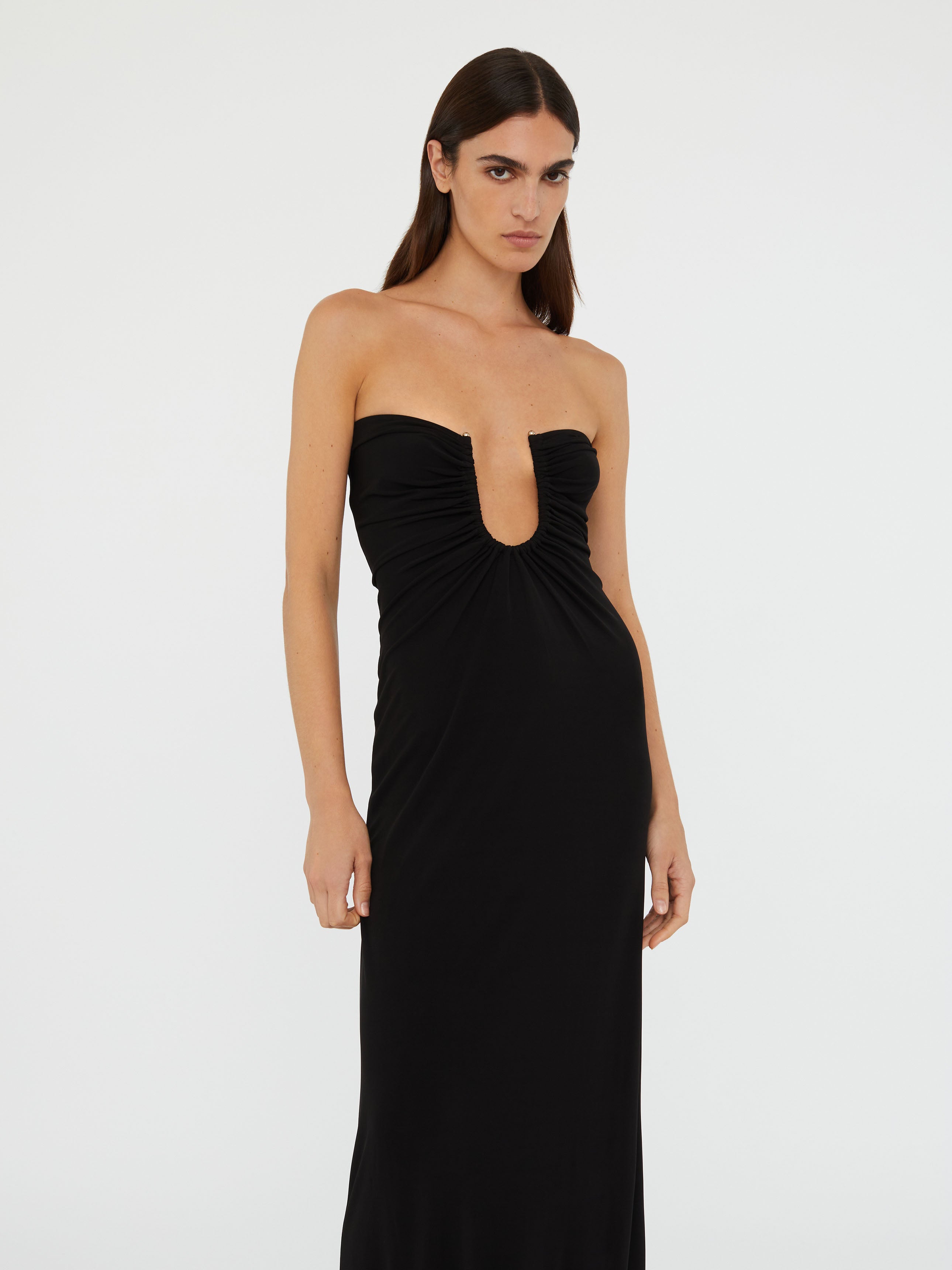 Arced Palm Strapless Dress