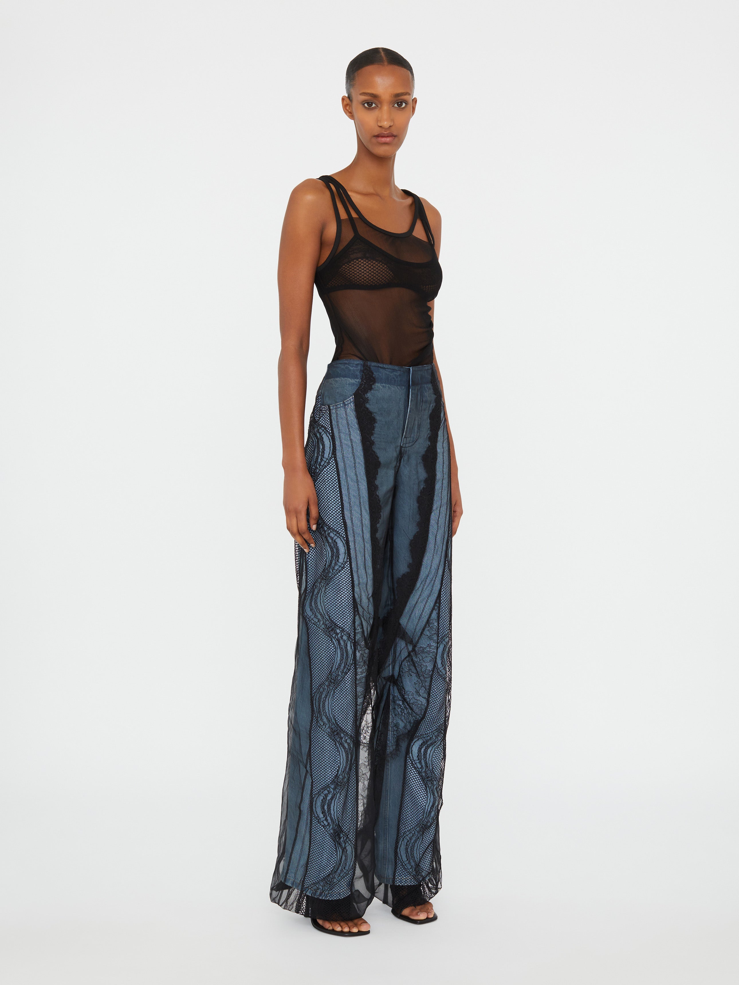 デニム・ジーパン CHRISTOPHER ESBER Women Denim Pants 412581 24025365 Black Christopher Esber Wide-Leg Denim Jeans with Silk Parchment