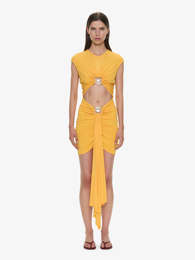 Bezel Quartz Disconnect Short Sleeve Mini Dress