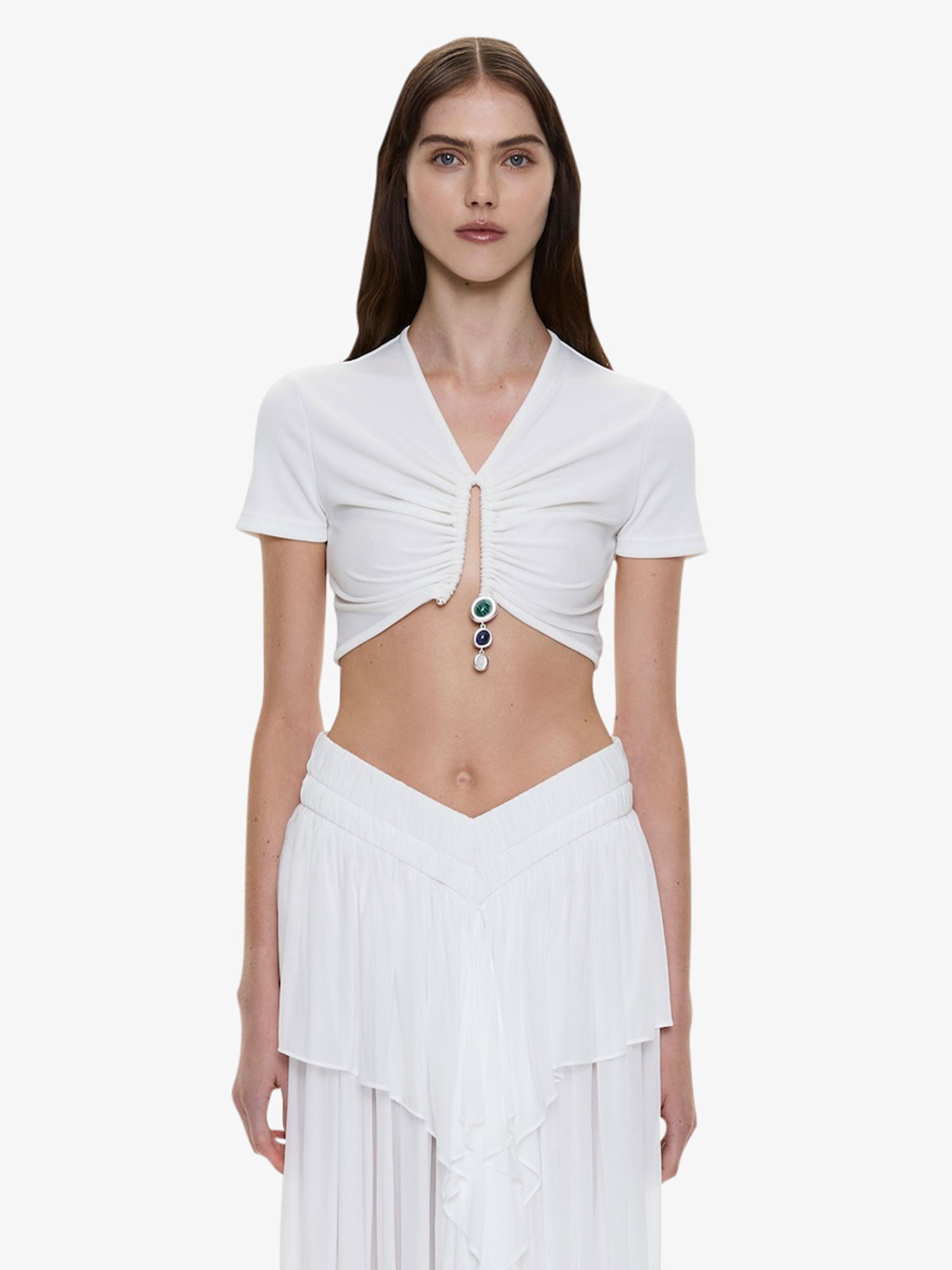 Droplet Crystal Pendant Ruched Tee
