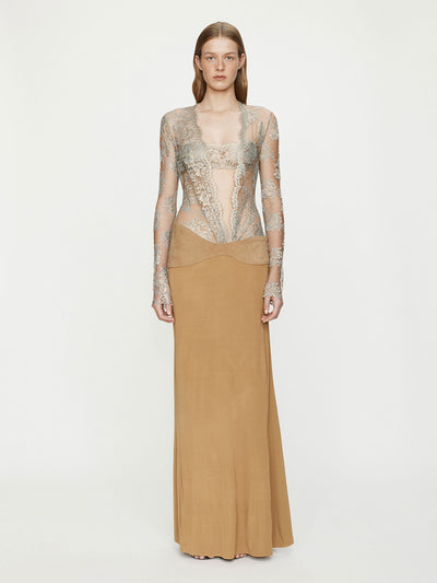 Sèpienne Lace Suede Belted Jersey Gown