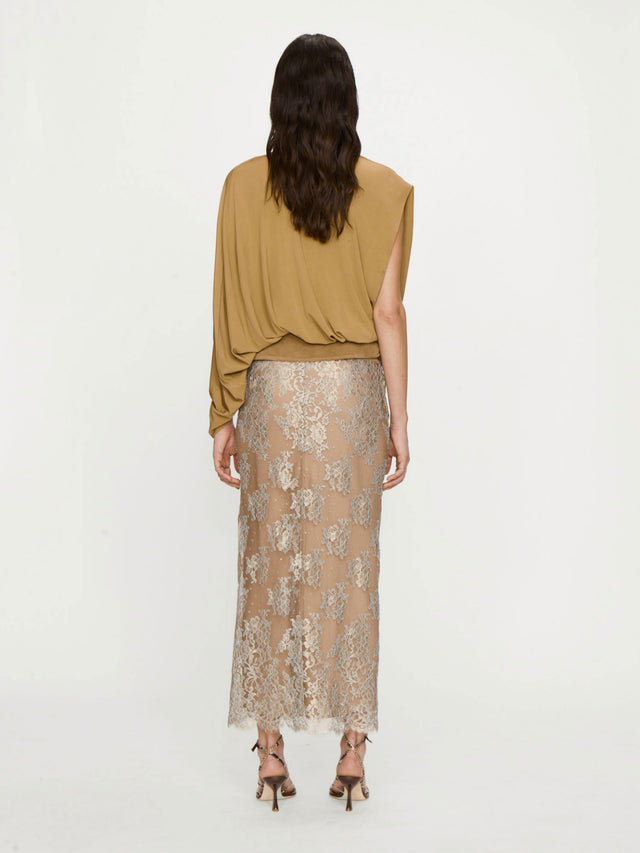 Sèpienne Lace Belted Suede Skirt