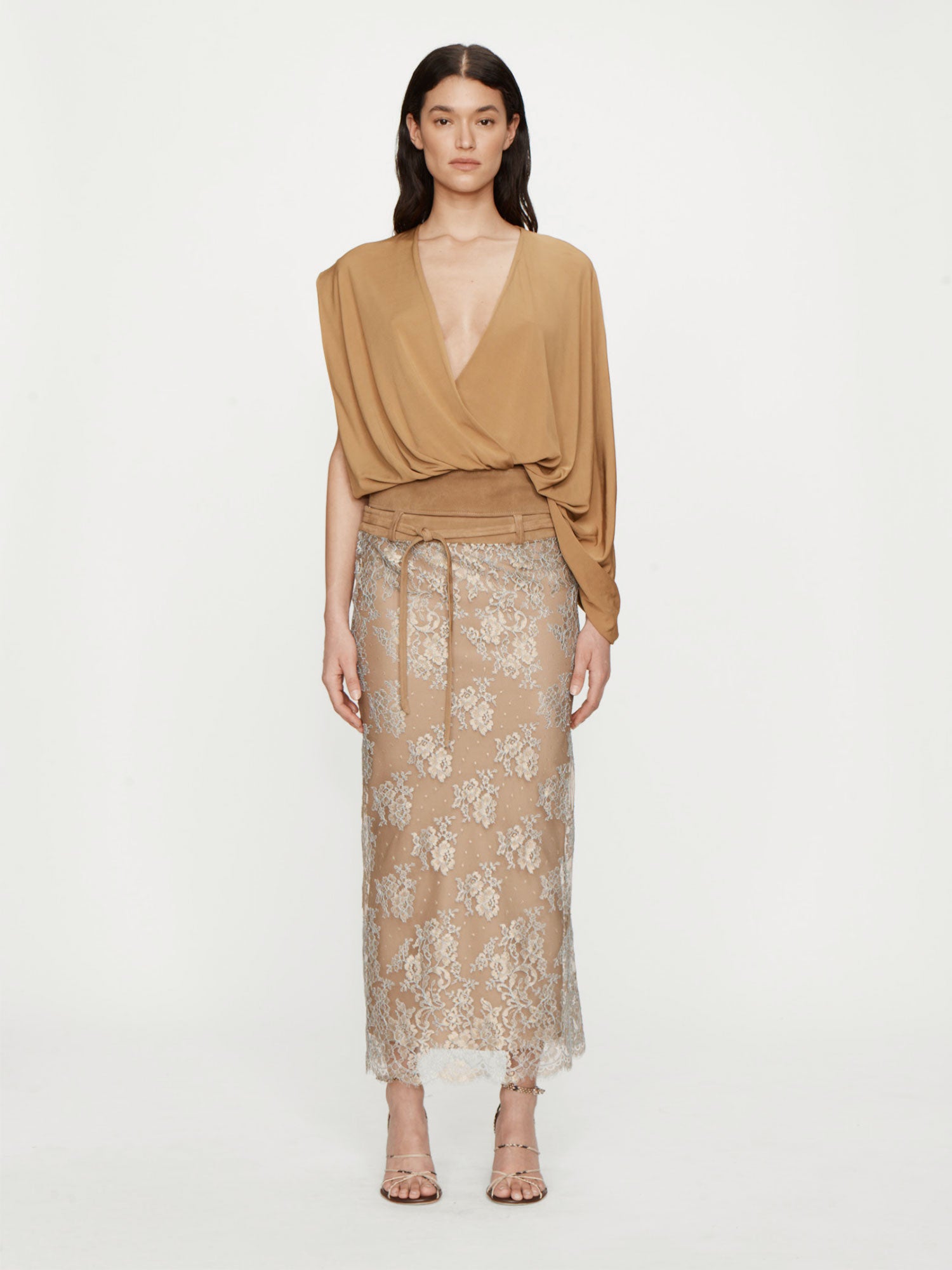 Sèpienne Lace Belted Suede Skirt