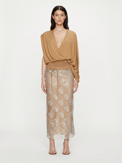 Sèpienne Lace Belted Suede Skirt