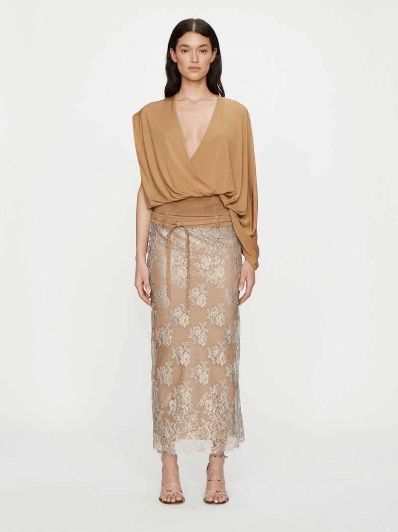 Sèpienne Lace Belted Suede Skirt - Image 1