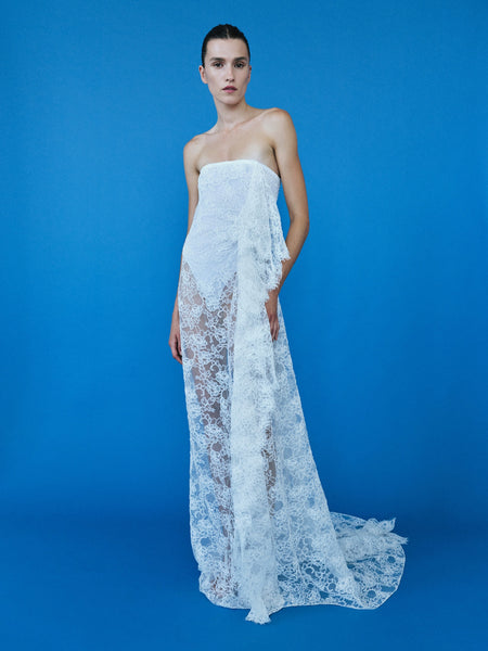 Floating Lace Strapless Gown