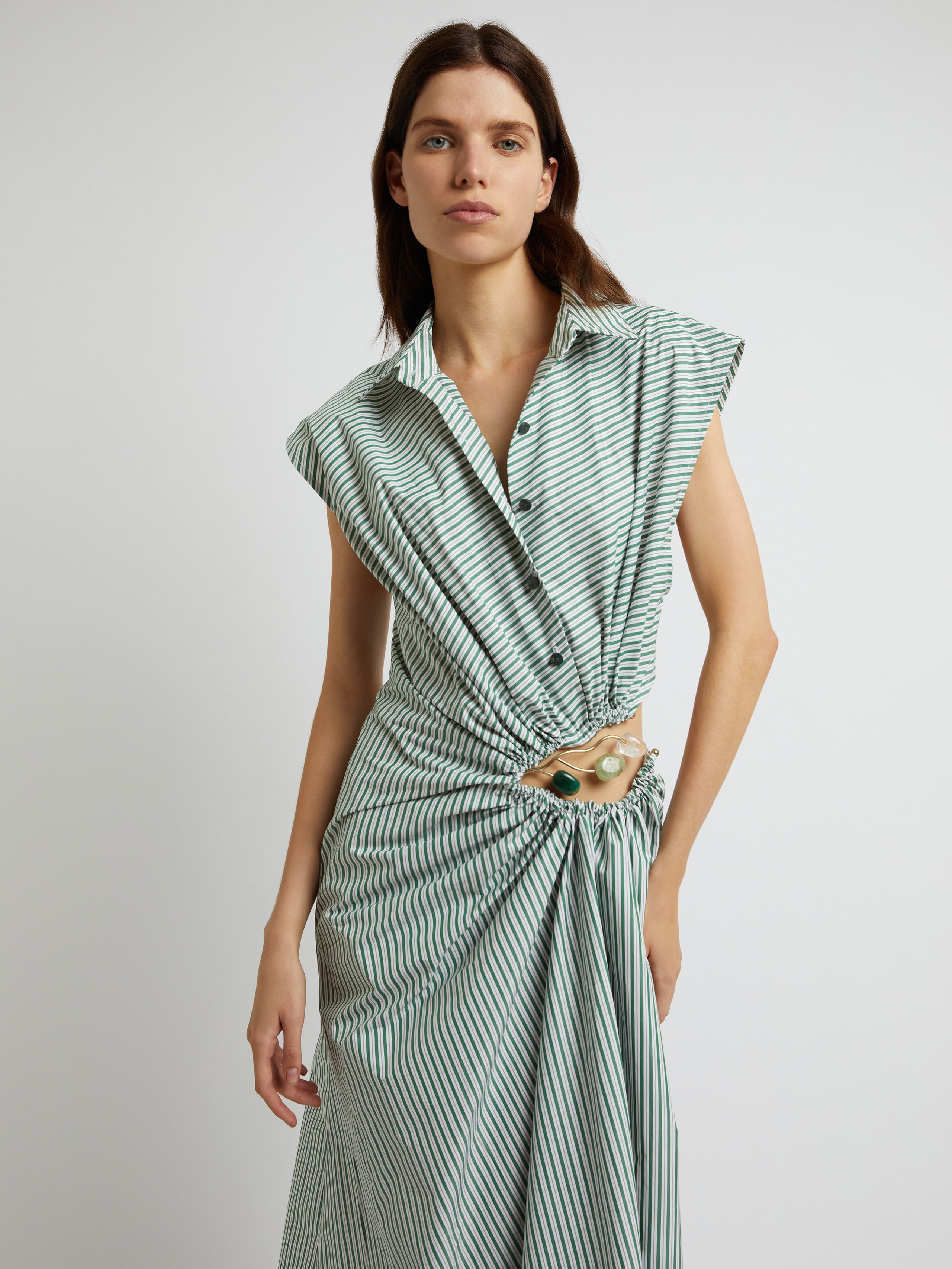 El Condesito Stripe Folia Buckle Shirt Dress